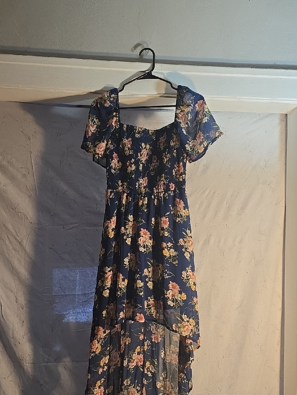 As U Wish Navy Floral Hi-Low Sundress with Pink & Cream Flowers